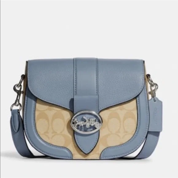 Coach Georgie Saddle Bag In Signature Canvas Light Khaki /Marble Blue - Picture 12 of 12